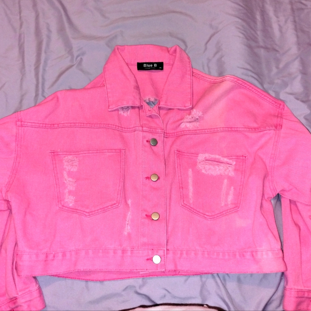 Rhinestone Fringe Pink Denim Jacket - Picture 5 of 7